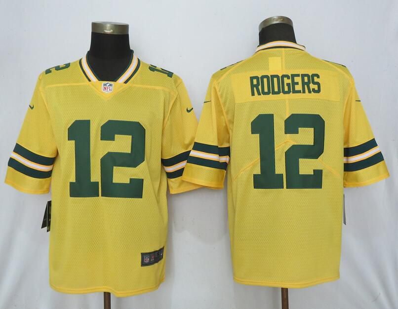 Men Nike Green Bay Packers 12 Rodgers 2019 Vapor Untouchable Gold Inverted Legend Limited Jersey